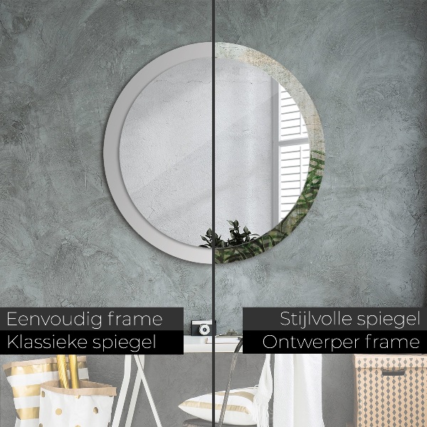 Round mirror frame with print Fern leaves