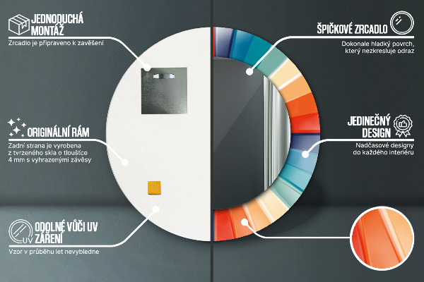 Round mirror frame with print Radial concentric belts