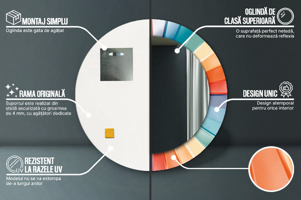 Round mirror frame with print Radial concentric belts