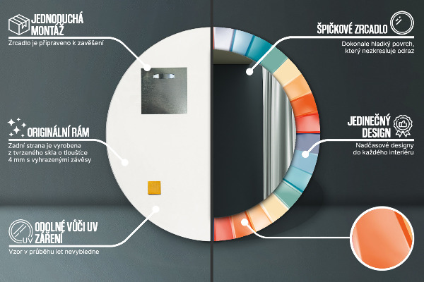 Round mirror frame with print Radial concentric belts