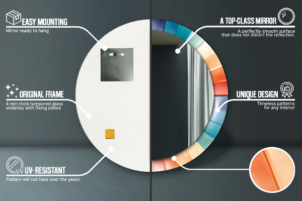 Round mirror frame with print Radial concentric belts