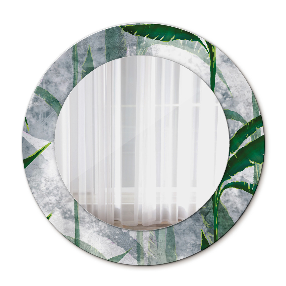 Round wall mirror decor Tropical leaves