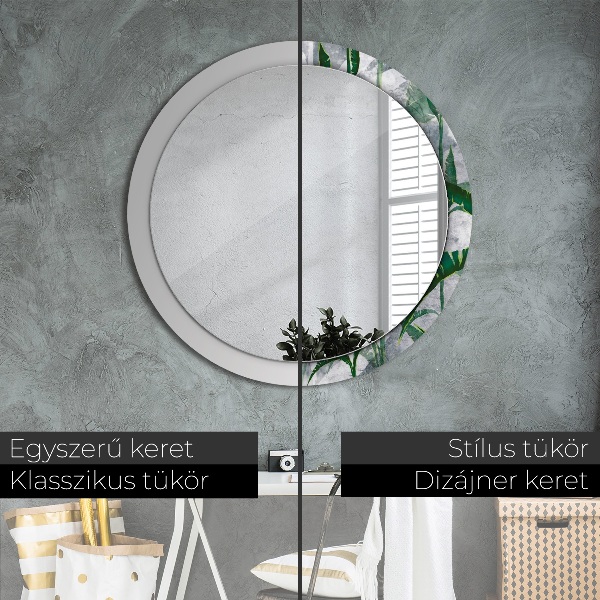 Round wall mirror decor Tropical leaves