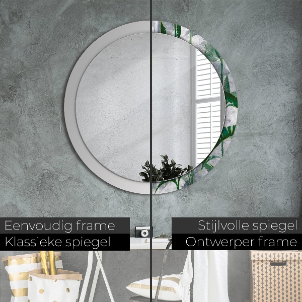 Round wall mirror decor Tropical leaves