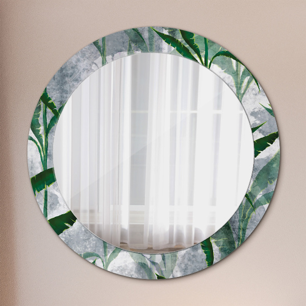 Round wall mirror decor Tropical leaves