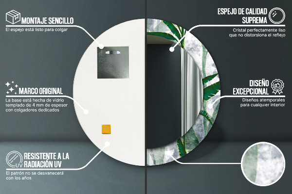 Round wall mirror decor Tropical leaves