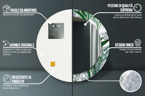 Round wall mirror decor Tropical leaves