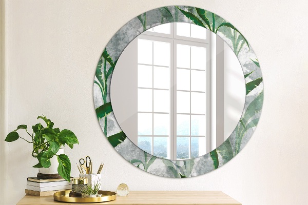 Round wall mirror decor Tropical leaves