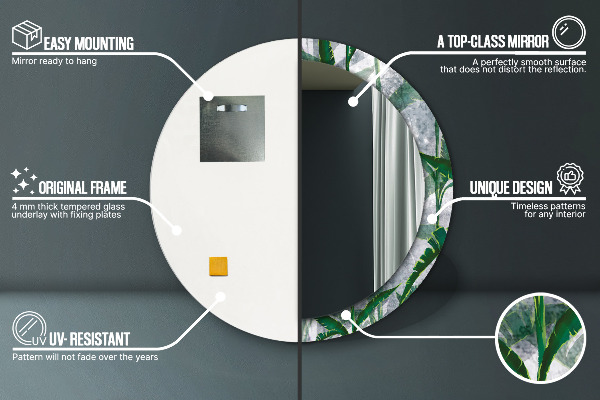 Round wall mirror decor Tropical leaves