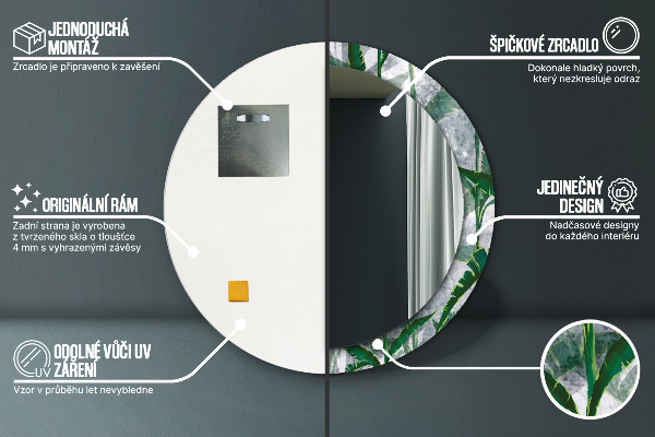 Round wall mirror decor Tropical leaves