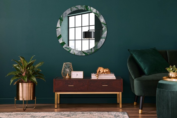 Round wall mirror decor Tropical leaves