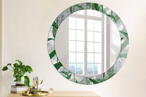 Round wall mirror decor Tropical leaves
