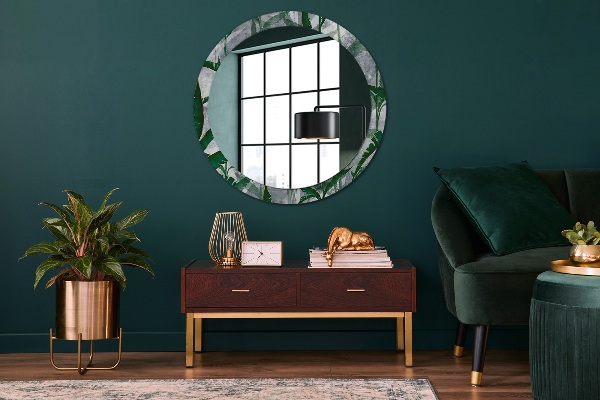 Round wall mirror decor Tropical leaves