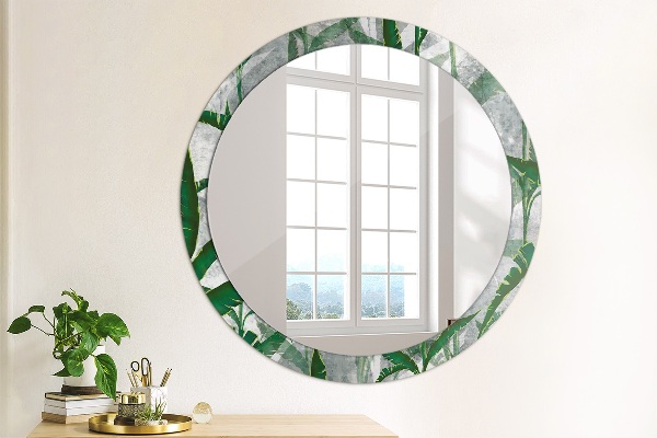 Round wall mirror decor Tropical leaves