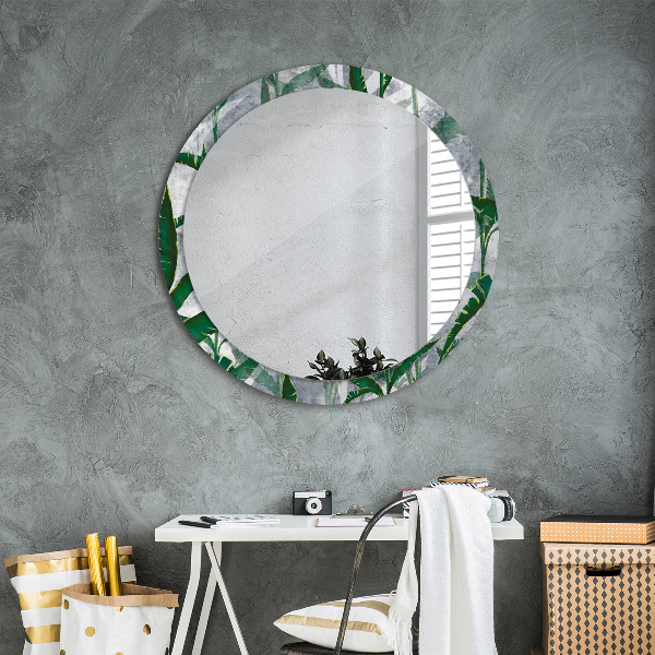 Round wall mirror decor Tropical leaves
