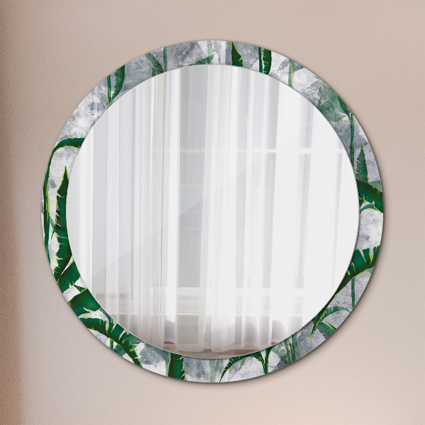 Round wall mirror decor Tropical leaves