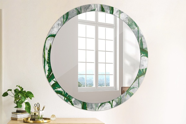 Round wall mirror decor Tropical leaves