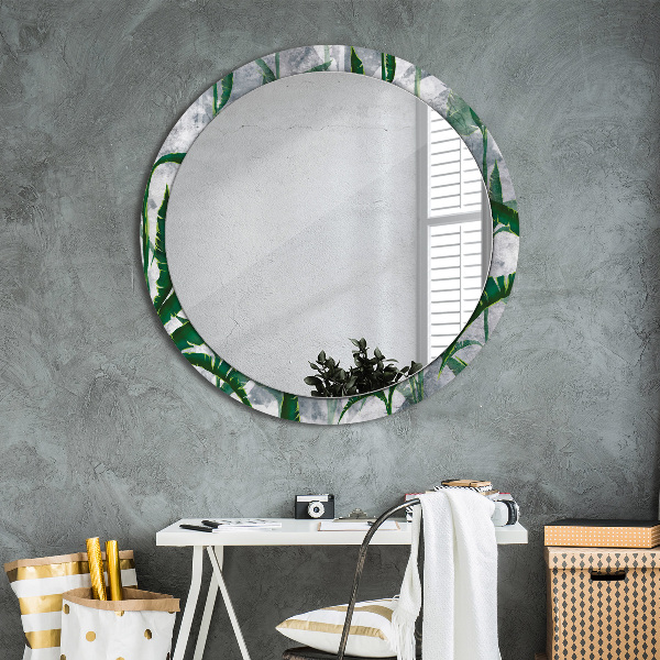 Round wall mirror decor Tropical leaves