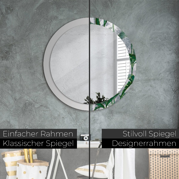 Round wall mirror decor Tropical leaves