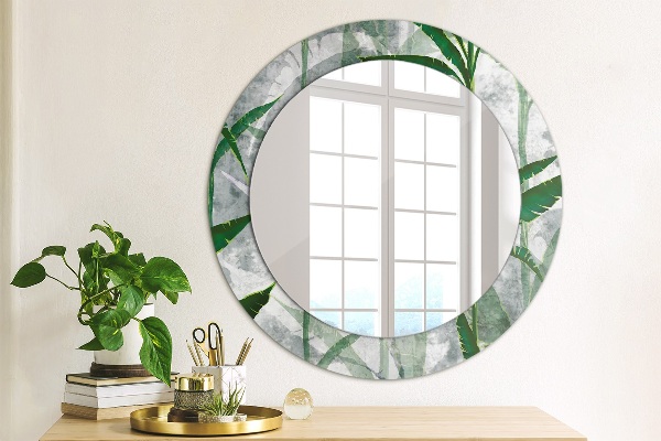 Round wall mirror decor Tropical leaves