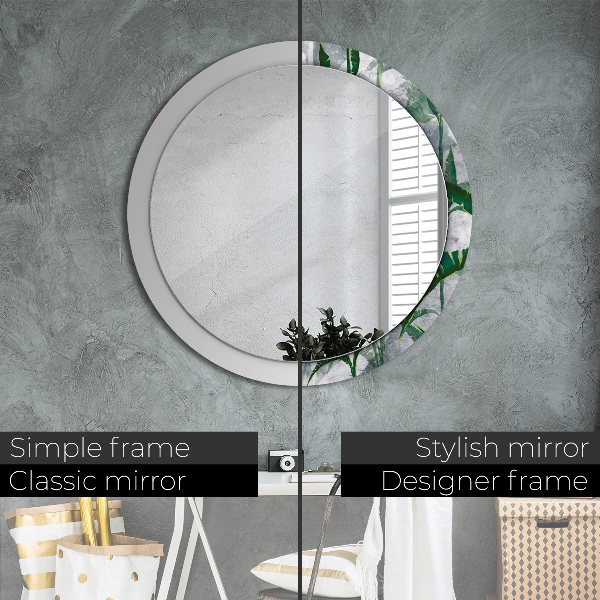 Round wall mirror decor Tropical leaves