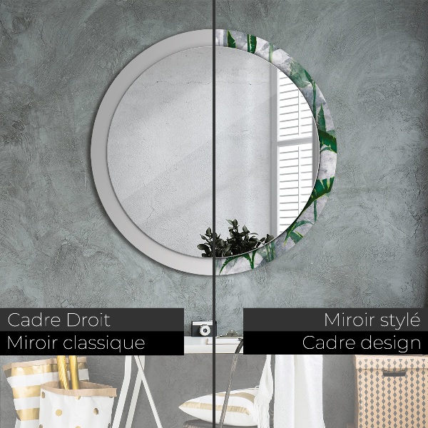 Round wall mirror decor Tropical leaves