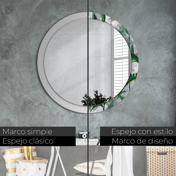 Round wall mirror decor Tropical leaves