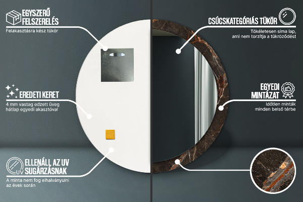 Round wall mirror decor Brown marble