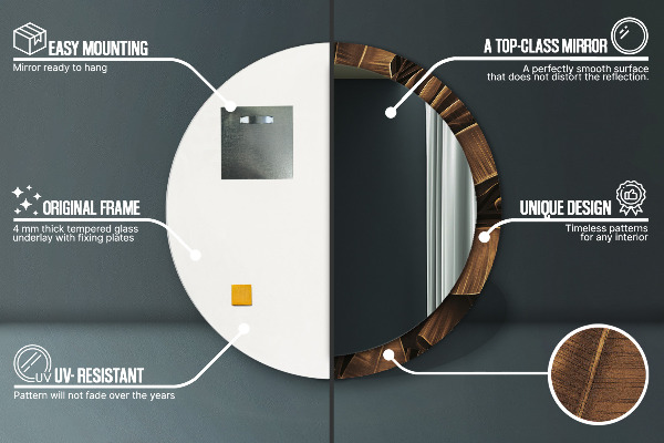 Round decorative mirror Brown banana leaves