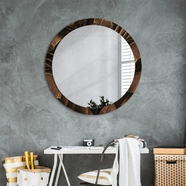 Round decorative mirror Brown banana leaves