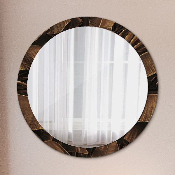 Round decorative mirror Brown banana leaves