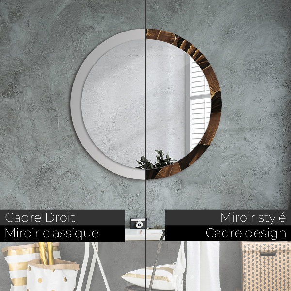 Round decorative mirror Brown banana leaves