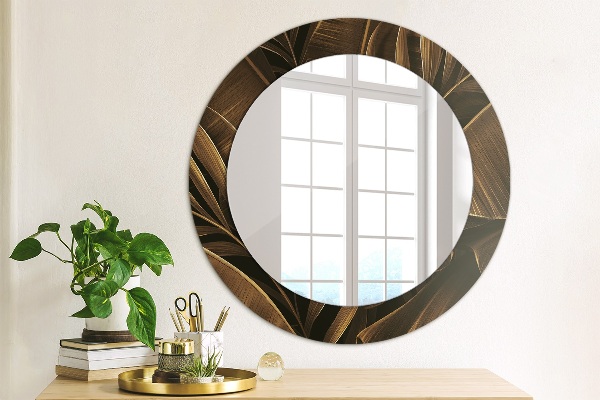 Round decorative mirror Brown banana leaves