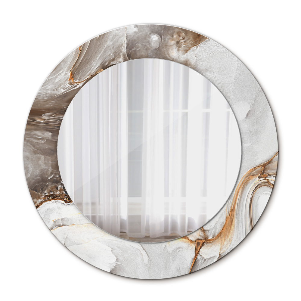 Round mirror frame with print Bright marble