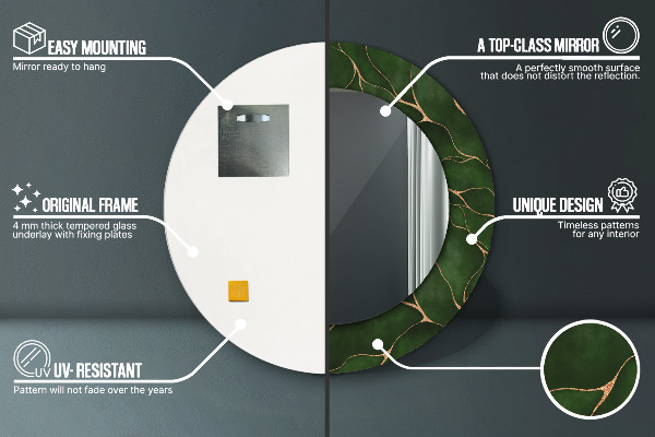 Round mirror frame with print Abstract leaf