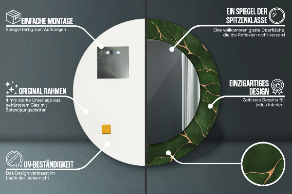 Round mirror frame with print Abstract leaf