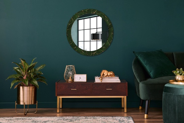 Round mirror frame with print Abstract leaf