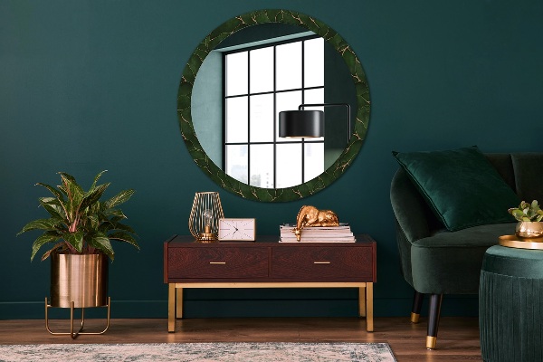 Round mirror frame with print Abstract leaf