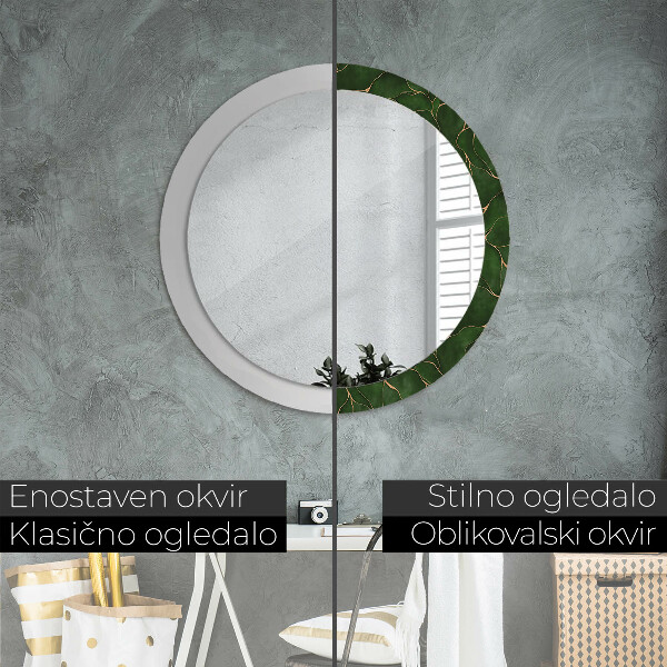 Round mirror frame with print Abstract leaf
