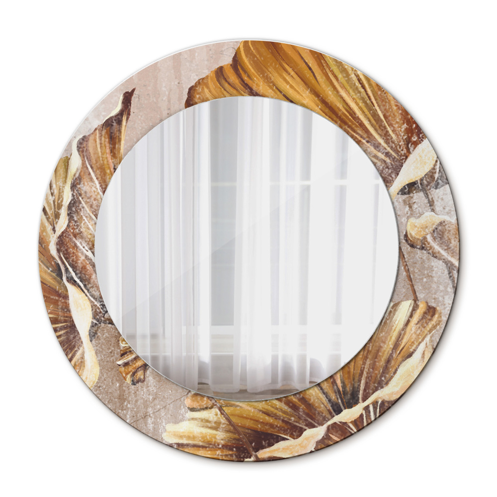 Round mirror frame with print Golden leaves