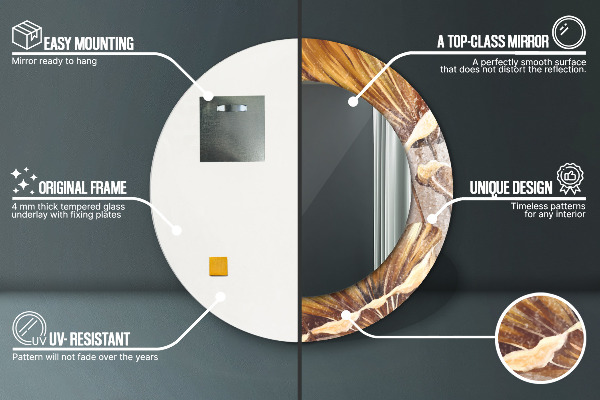 Round mirror frame with print Golden leaves