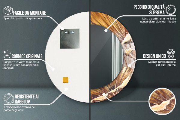 Round mirror frame with print Golden leaves