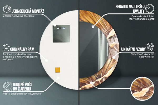 Round mirror frame with print Golden leaves