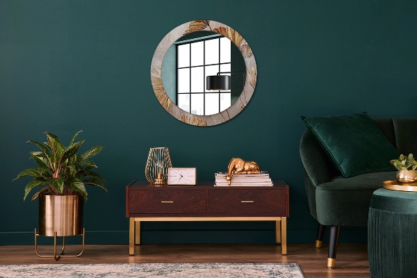 Round mirror frame with print Golden leaves