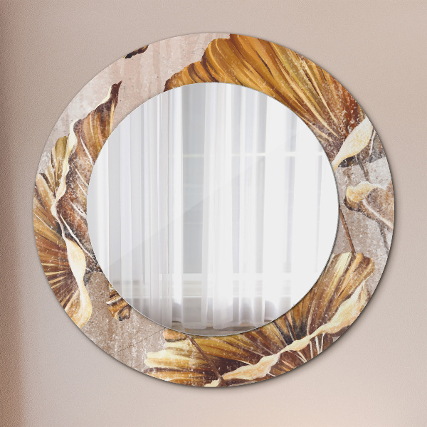 Round mirror frame with print Golden leaves
