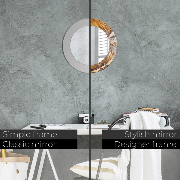 Round mirror frame with print Golden leaves