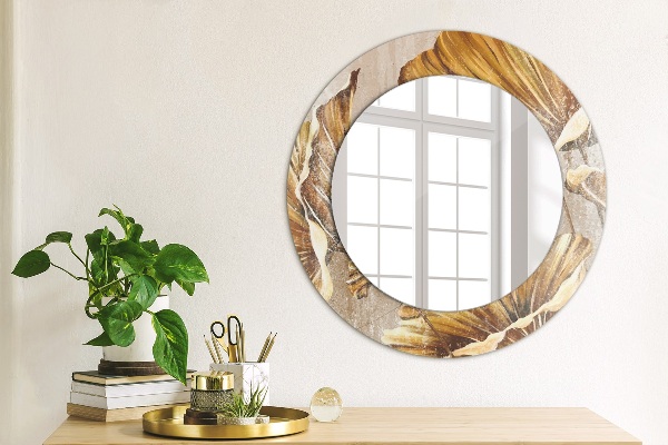 Round mirror frame with print Golden leaves