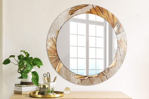 Round mirror frame with print Golden leaves