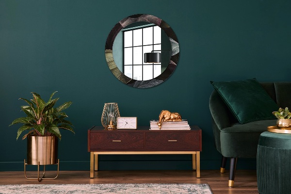 Round decorative mirror Dark tropical leaves