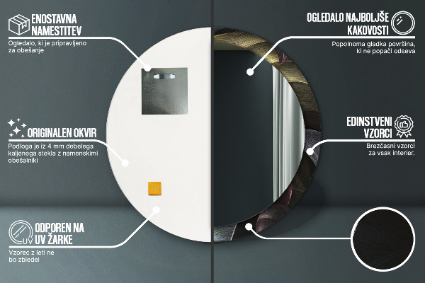 Round decorative mirror Dark tropical leaves